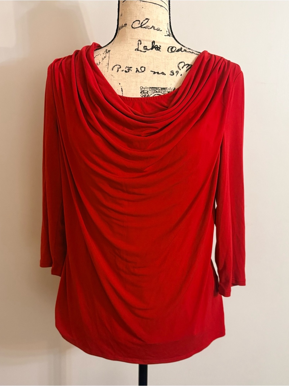 Premise Draped Cowl Neck Long Sleeve Top - Red